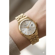 Ferrucci Modern ve Zarif Kadın Kol Saati | 30 mm Çelik Kasa, Altın Metal Kordon, Gümüş Kadran