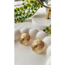 Jewelry Metal Örgü Desenli Kare Gold Küpe