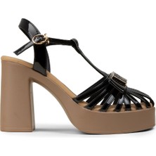 Deery Kadın Siyah Rugan Platform Topuklu Sandalet - 26491ZSYHC01