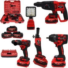 Prohummer HKT507 Yeni Nesil Kırmızı Işıklı 5li Kömürsüz Akülü Makine Seti 21V 4AH (Kırıcı Delici Matkap, 800NM Somun Sıkma, Vidalama, LED Işık, Avuç Taşlama)