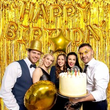 TE Dükkan Buğz Ekstra Metalize Parlak Saçaklı Arka Fon Perde Gold