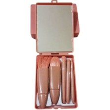 Edwol 5li (Beşli) Pudra Aynalı Kendinden Kutulu Kolay Çantaya Sığmalık Hediyelik Makyaj Fırça Seti