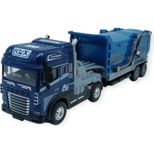 Virtustore Metal Tır 1:24 - Sesli Işıklı Taşıyıcı Dorseli Tır 30 cm - Lacivert
