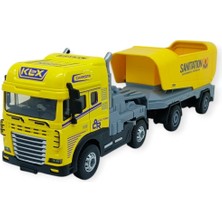Metal Tır 1:24 - Sesli Işıklı Taşıyıcı Dorseli Tır 30 cm - Sarı