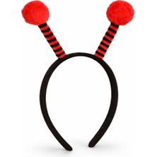 K&A Kırmızı Siyah Uğur Böceği Antenli Taç - Çuk Uğur Böceği Tacı Mega Ponponlu