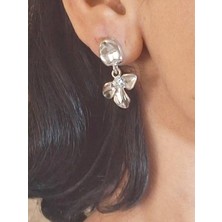 Edwol Lak Gümüş Kaplama Çiçekli Kadın Çivi Küpe