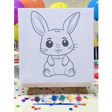 Nostaljik Lezzetler Çocuklar Için Tuval Boyama Seti Sevimli Tavşan 19X19 cm (Tuval, Şövale, Fırça ve 6 Renk Akrilik Boya Seti)
