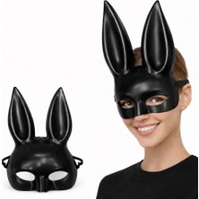 Uzun Kulaklı Siyah Lüks Tavşan Maskesi
