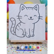 Nostaljik Lezzetler Çocuklar Için Tuval Boyama Seti Kedi Mod2 19X19 cm (Tuval, Şövale, Fırça ve 6 Renk Akrilik Boya Seti)