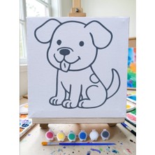 Nostaljik Lezzetler Çocuklar Için Tuval Boyama Seti Sevimli Köpek 19X19 cm (Tuval, Şövale, Fırça ve 6 Renk Akrilik Boya Seti)