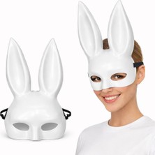 Uzun Kulaklı Beyaz Lüks Tavşan Maskesi