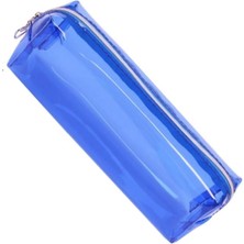 Braventa Collection Şeffaf Kalemlik 1 Adet Gözlü Transparan Kalem Kutusu Fosforlu Silikon Bölmeli Makyaj Çantası Mavi