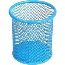 Braventa Collection Silindir Masa Üstü Kalemlik 1 Adet Metal Fileli Perforeli Yuvarlak Kalemlik Ofis Büro Açık Mavi