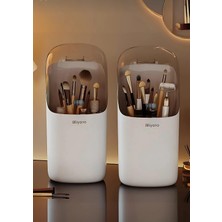 Braventa Collection Miyano Şeffaf Açılır Kapaklı Fırça Makyaj Organizer Kutusu, Plastik, Beyaz
