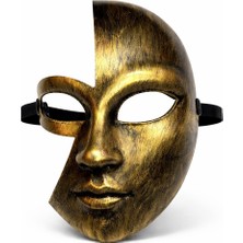 Ronanna Antik Efektli Altın Yarım Yüz Plastik Parti Maskesi