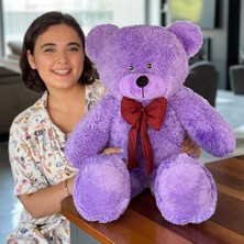Braventa Collection 80 cm Dev Pelüş Ayı, Papyonlu Sevimli Büyük Boy Ayıcık, Yumuşak Sarılmalık Peluş, Sevgiliye (Lila)