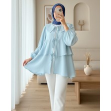 Modamorfo Bebe Yaka Önü Bağcıklı Eteği Katlı Kimono -Bebe Mavi