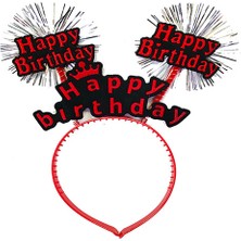 Katre46 Happy Birthday Yazılı Püsküllü Neon Kırmızı Renk Doğum Günü Tacı 22X19 cm