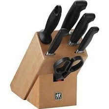 Zwilling Four Star 7 Parça Blok Bıçak Seti Doğal Ahşap Bloklu, Paslanmaz Çelik ve Ahşap, Siyah