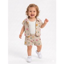 Kids Kingdom Pamuklu Çiçek Desenli Müslin 3lü Kız Bebek Takım