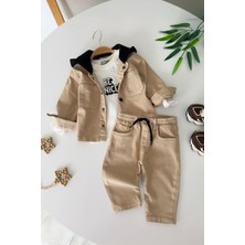 Miniğimin Cicileri Kapüşonlu Ceketli Be Nice Erkek Bebek 3’lü Kombin Takım - Bej