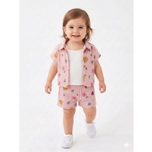 Kids Kingdom Pamuklu Çiçek Desenli Müslin 3lü Kız Bebek Takım