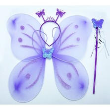 Katre46 Lila Renk Kelebek Kanadı Tacı ve Sopası 50X37 cm