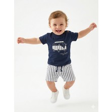 Kids Kingdom Pamuklu Karavan Detaylı Şeritli Poplin Kumaş Şortlu Erkek Bebek 2li Takım