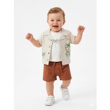 Kids Kingdom Pamuklu Palmiye Desenli Keten 3lü Erkek Bebek Takım