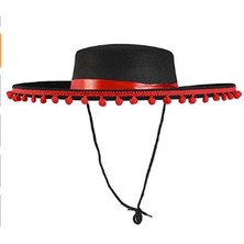 Katre46 Kırmızı Ponponlu Siyah Renk Çocuk Ispanyol Şapkası