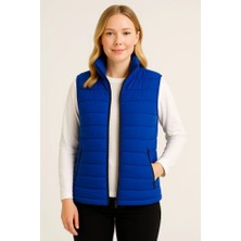 Gacha Şişme Fermuarlı Yelek Su Itici Kapitone Astarlı Kumaş Cepli Hafif Kışlık Spor Rahat Kalıp - Saks Mavisi