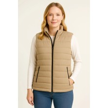 Infivento Şişme Fermuarlı Yelek Su Itici Kapitone Astarlı Kumaş Cepli Hafif Kışlık Spor Rahat Kalıp - Bej