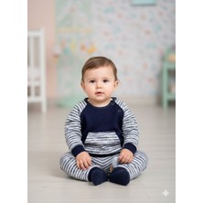 Kids Kingdom Pamuklu Çizgili Kanguru Cepli 2li Erkek Bebek Takım