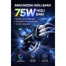 Cepsuar 75W Hızlı Araç Şarj Cihazı Usb-C Pd Qc 3.0 3 Çıkışlı Çakmaklık Telefon Şarj Adaptörü