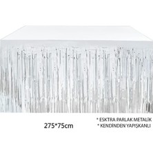 Katre46 Gümüş Metalize Masa Eteği 275X75 cm – Kendinden Yapışkanlı