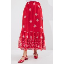 Nnstartshopping  8010 Desenli Şifon Etek - A.kırmızı