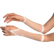 Katre46 Parti Aksesuar Beyaz Renk Parmak Arası File Örgü Eldiven 26 cm