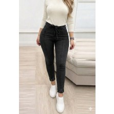 Sun&north Kadın Yüksek Bel Belden Kuşaklı Yırtık Detaylı Kot Pantolon