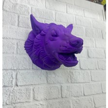Akinco Mor Renk 3D Kurt Başı Duvar Dekoru Asılabilir Maskot Heykel 25X19 cm