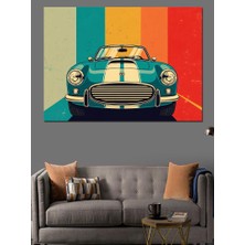 Tablomega Retro Tarzda Mavi Klasik Araba Dekoratif Kanvas - Mdf Ahşap Tablo
