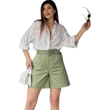 AK-SA-STR Rahat Kesim Kemerli Mom Şort - Haki