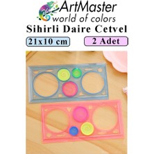 ArtMaster Sihirli Cetvel 2 Adet Plastik Sihirli Daire Cetvel Desen Şablon Çizim Sınıf Okul Karne Hediye
