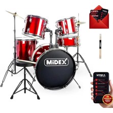Midex CD900X-RD 22'' yetişkin akustik Bateri Davul Seti 22B-13T-12T-16F-14S (5 Parça)