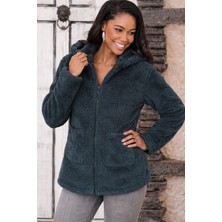 Drgy Kadın Uzun Kollu Kapşonlu Önden Fermuarlı Cepli Welsoft Ceket