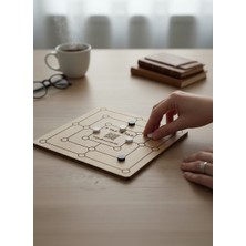 Woodmomente Ahşap 3 Taş & 9 Taş Oyunu Çift Taraflı Kayın Hfr Strateji Oyunu 23X23 cm