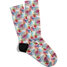 Çiçekli Kafatası Tasarım Soket Çorap