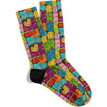 Gökkuşağı Kedileri Renkli Pop-Art Tasarım Soket Çorap