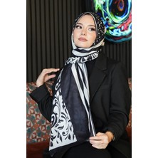 Afvente Barok Desen Siyah - Beyaz Soft Pamuk Şal - Siyah