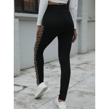 Deridün Yıldız Shoes Kadın Yüksek Bel Cep Detaylı Leopar Desenli Dalgıç Tayt