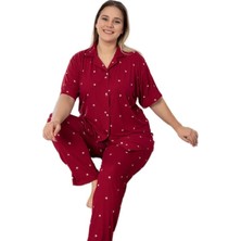 Bipamuk  Relax Büyük Beden Kadın Pijama Takımı 3xl–6xl Gömlek Yaka Kısa Kol